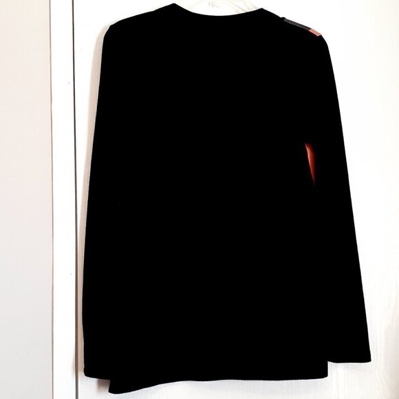 NWT - VOLT DESIGN Black V-Neck Sweater Top w Faux Leather Contrast; Size Small - Picture 2 of 7